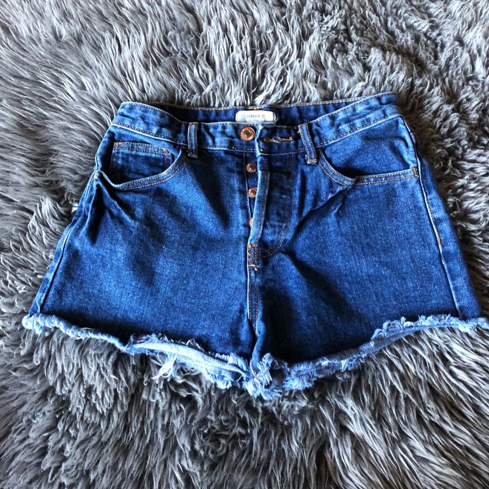 Forever 21 High Waist Jean Button Down Shorts 26